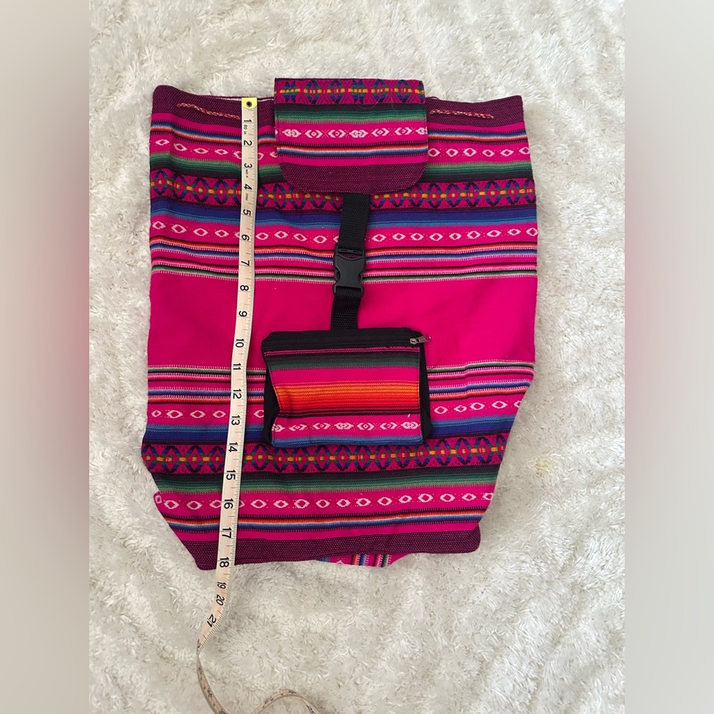 Boho Woven Baja Pink Striped Backpack Tribal Geometric Festival Rucksack - Picture 3 of 9